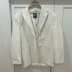 Zara White Pinstripe Blazer with Notch Lapel